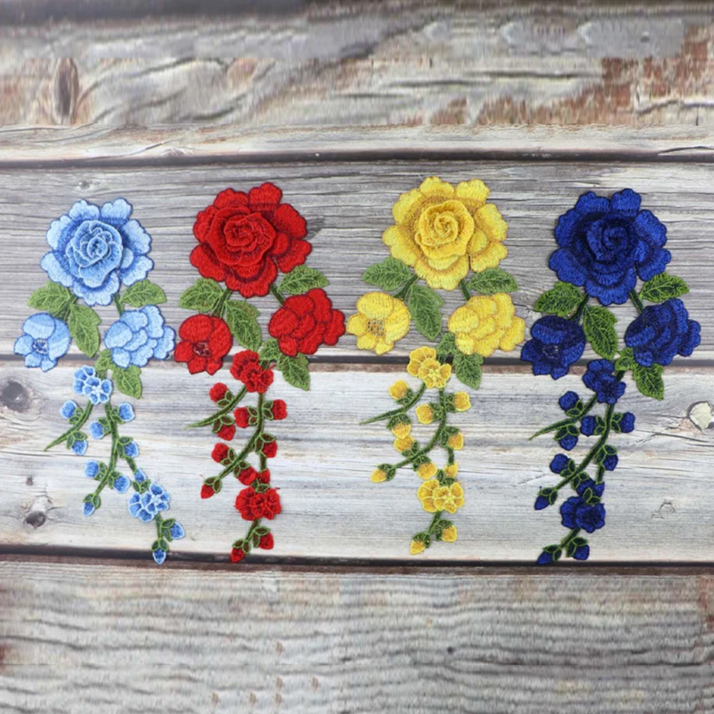 

Flower Rose Embroidered Sewing On Patch Flower On Patch Stickers For Clothes Badge decorative Sewing Fabric Applique Supplies