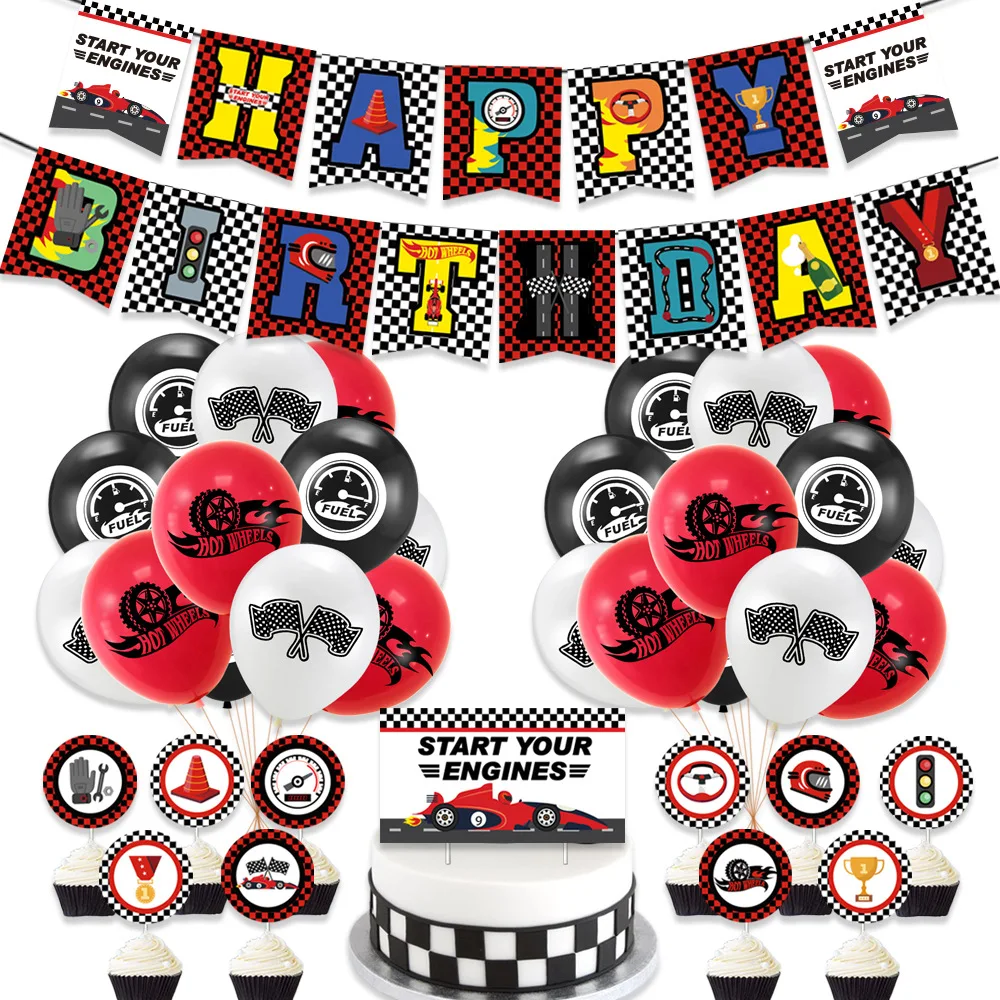 

38Pcs/set Racing Car Party Decor Balloons Banner Cake Toppers Racing Car Birthday Balloons for Baby Shower Birthday Party Globos