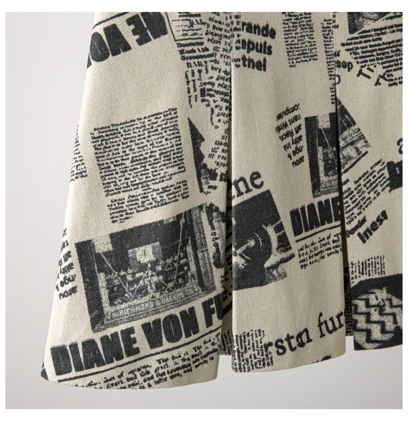 

[EAM] Printed Letter Pattern Pleated Belt Casual High Waist Half-body Skirt Women Fashion Tide New Spring Summer 2021 1DD9084