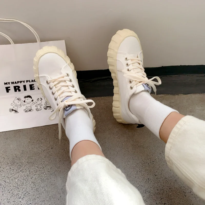 

New Ugly Canvas Shoes Women's Platform Thick Bottom Shoes Korean Students All-match White Shoes Womens Shoes Ins Platform Shoes