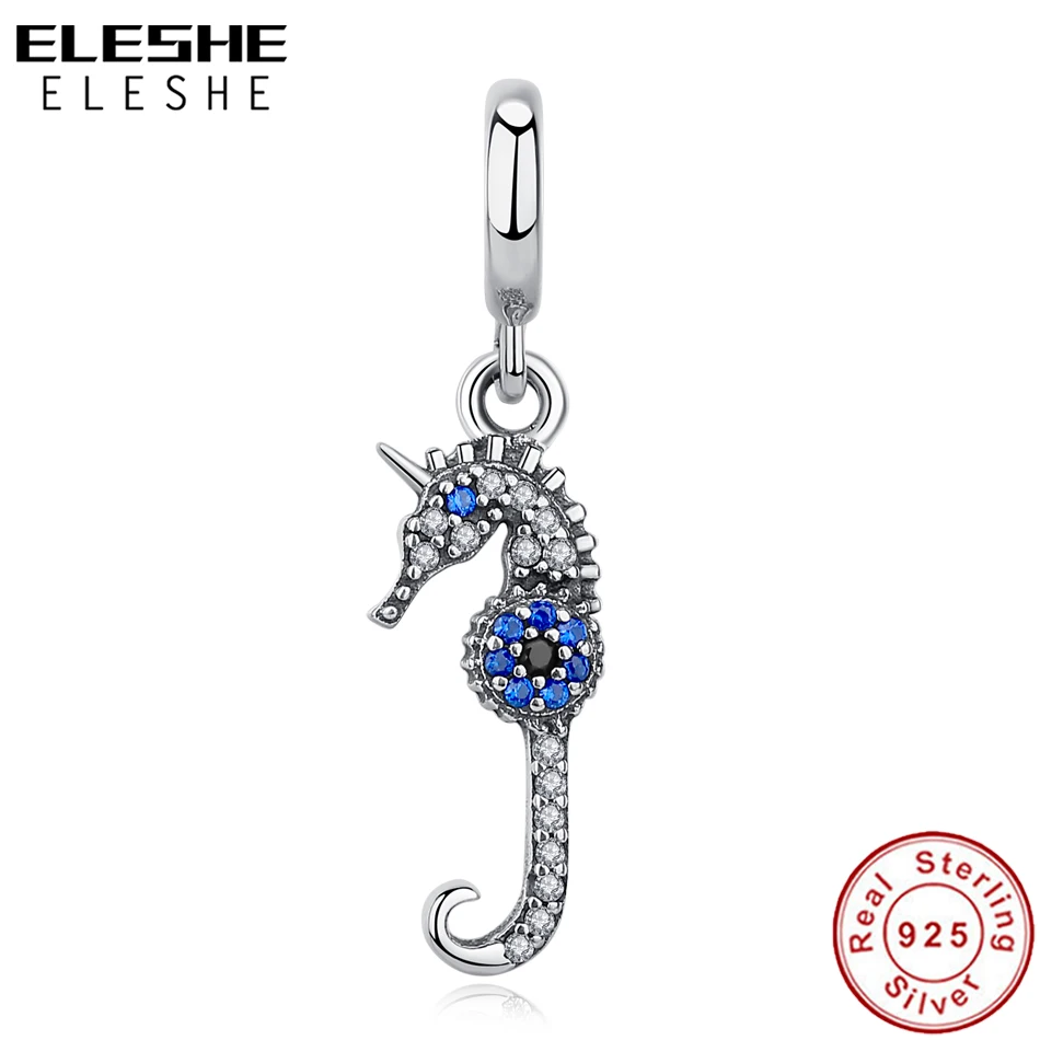 ELESHE,, серебряные бусины 925 пробы, синий кристалл, морской конек, бегемот, кампус, подвески, подходят к оригинальному браслету, ожерелье, сделай сам, хорошее ювелирное изделие