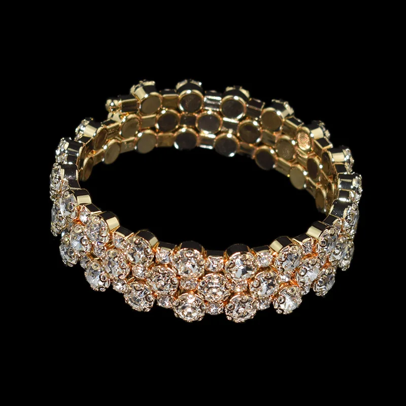 3 Row-Gold-Bangles NEW Gold silver Metal Rhinestone Collar Necklaces for Women Round 3Row collar mujer collares Fashion Jewelry Choker Wholesale - Окраска металла: 3 Row-Gold-Bangles