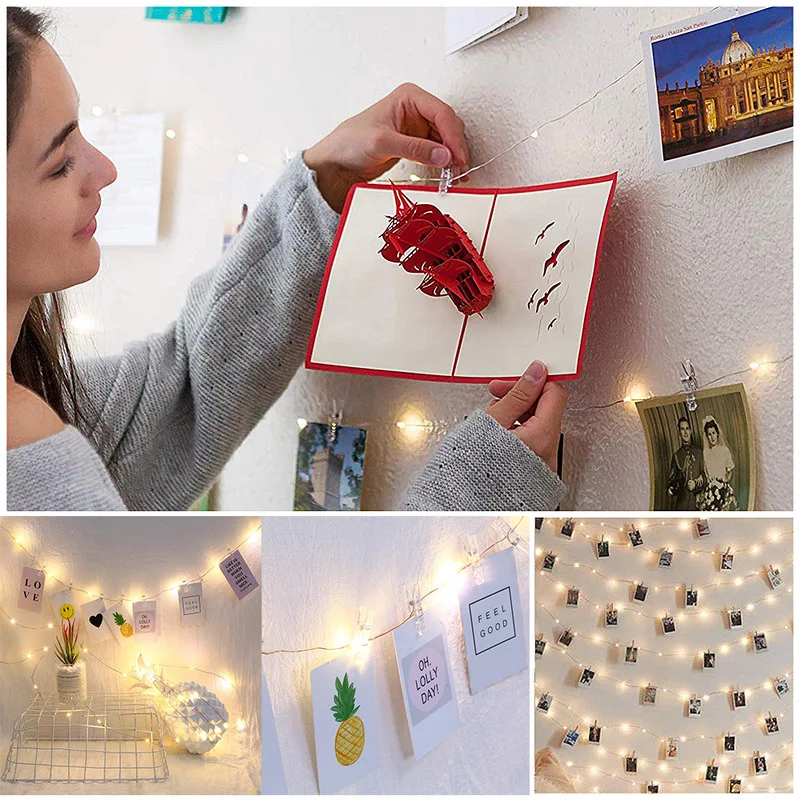 

Garland on Batteries 10M Photo Clip USB LED String Lights Fairy Lights Battery Operated Garland Christmas Decorations for Home