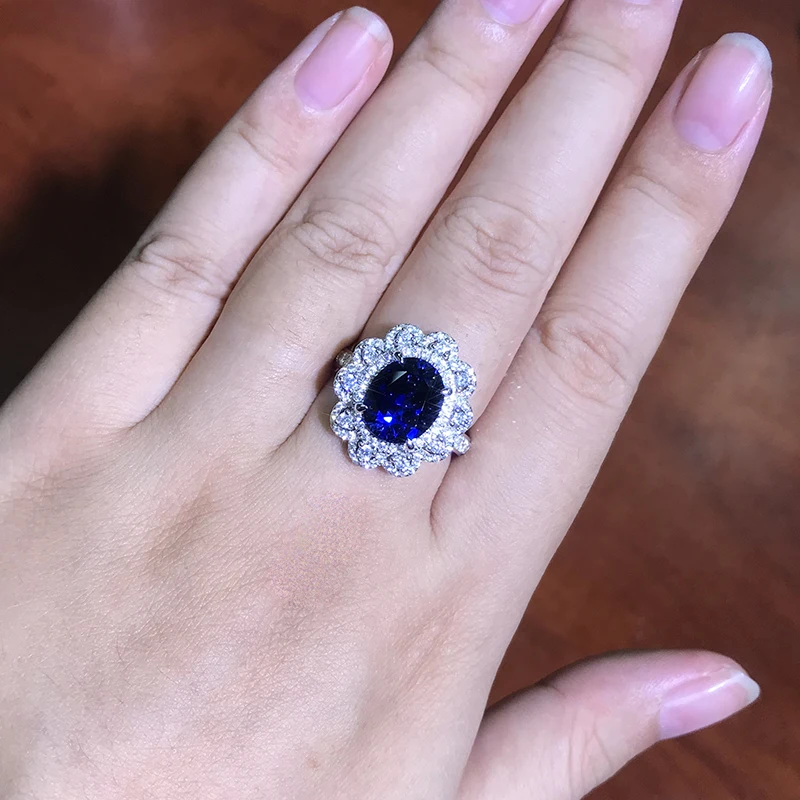 Кольцо из драгоценного камня с сапфиром 2 карата и муассанитом | Украшения