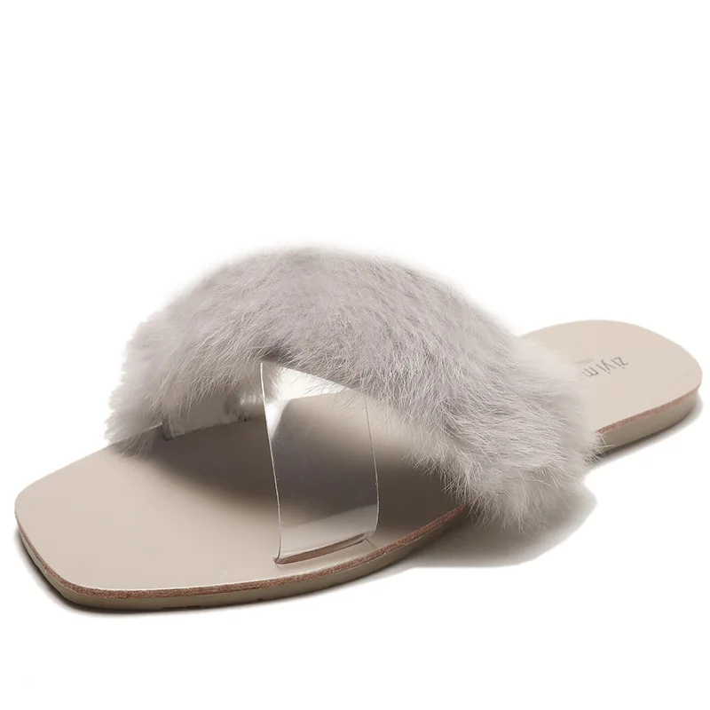 HEE GRAND/летние Для женщин пушистые тапочки с плоской подошвой плюшевый мохнатый