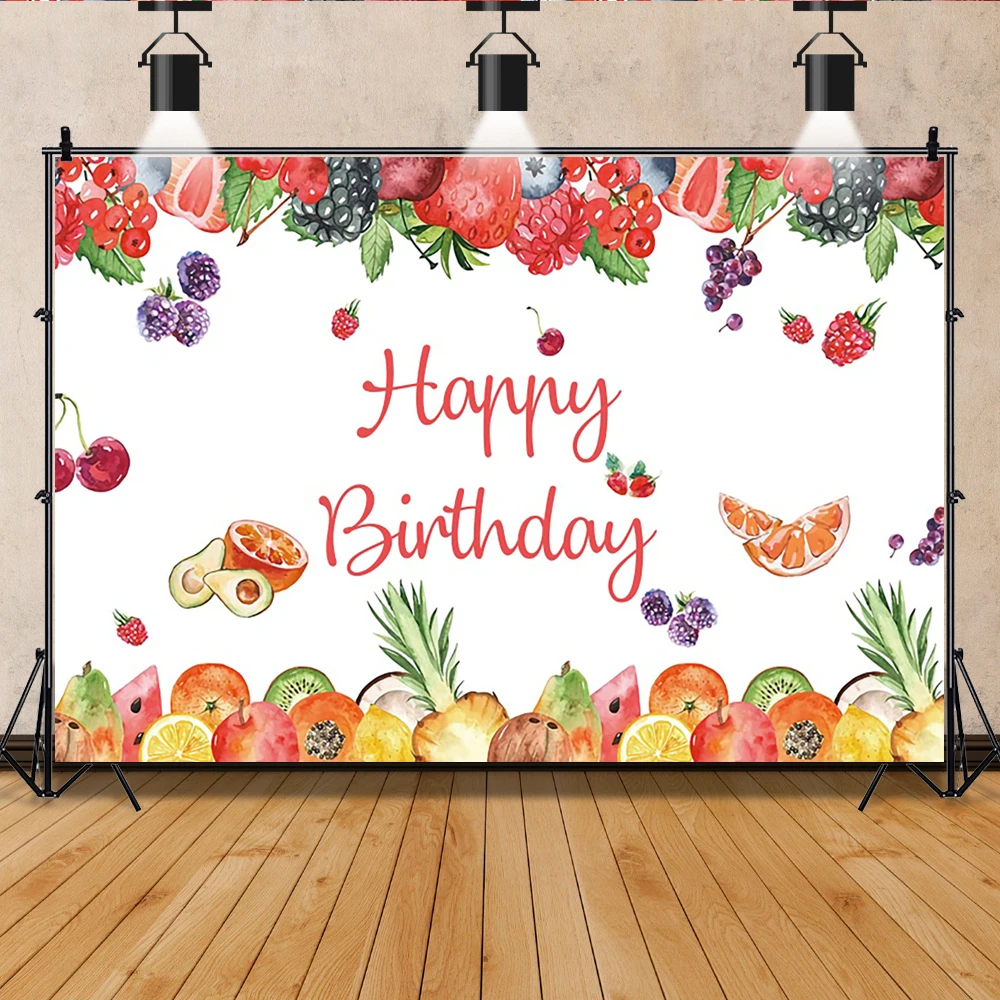

Laeacco Happy Birthday Fruit Theme Backdrop Newborn Baby 1st Birthday Cake Smash Party Photography Background Photozone Prop