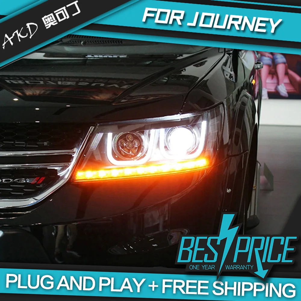 Фары для Dodge Journey и Fiat Freemont AKD Cars Styling Headlight светодиодные ходовые огни Bi-Xenon лучи с углом дуги, светящиеся глаза ангела.