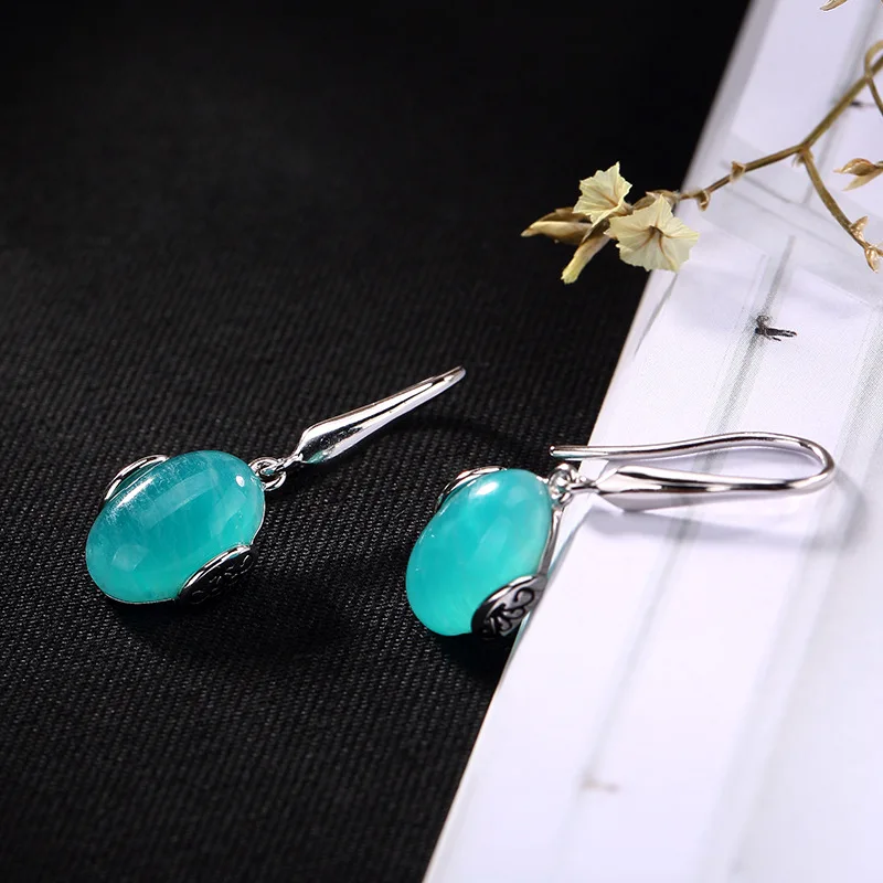 Овальный Амазонит натуральное Голубое озеро искусственное серебро 925 пробы