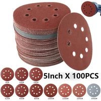 100pcs 5inch 125mm round sandpaper eight hole sanding disk set 80 3000 hook loop abrasive sander paper use for polishing tools