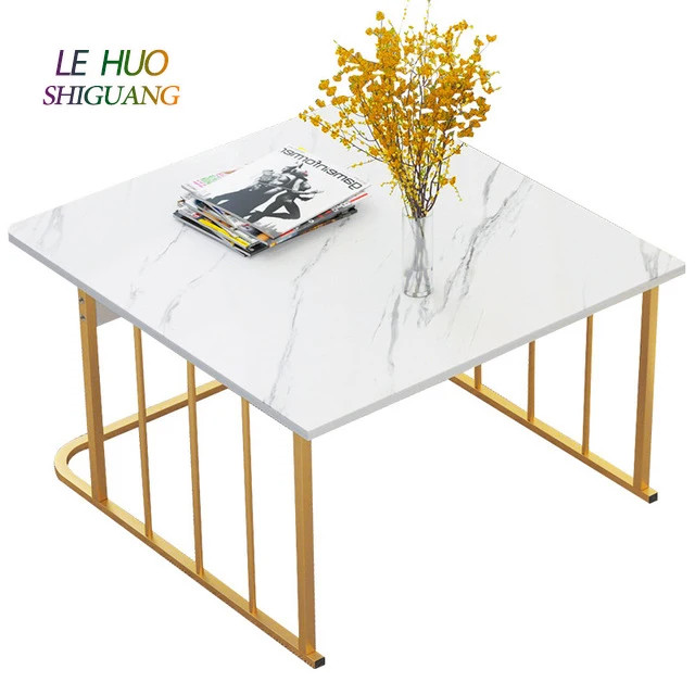 Мраморный узор журнальный столик светлый Роскошный белый черный золотой чайный