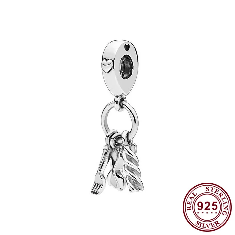 

925 Sterling Silver Charm Creative Knife And Fork Pasta Pendant Fit Pandora Women Bracelet & Necklace Diy Jewelry
