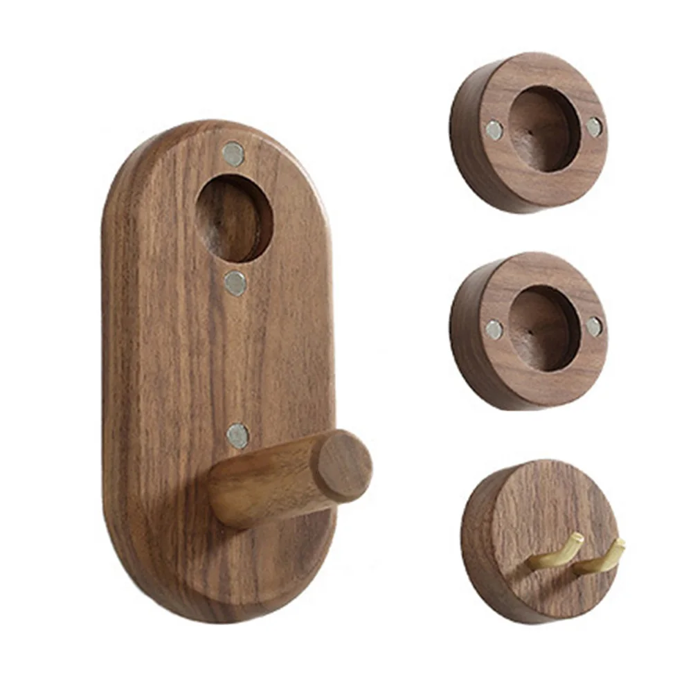 

Accessories Durable Organizer Walnut Wood Nozzles Wall Mount Magnetic Hair Dryer Holder Bathroom Storage Home Decor