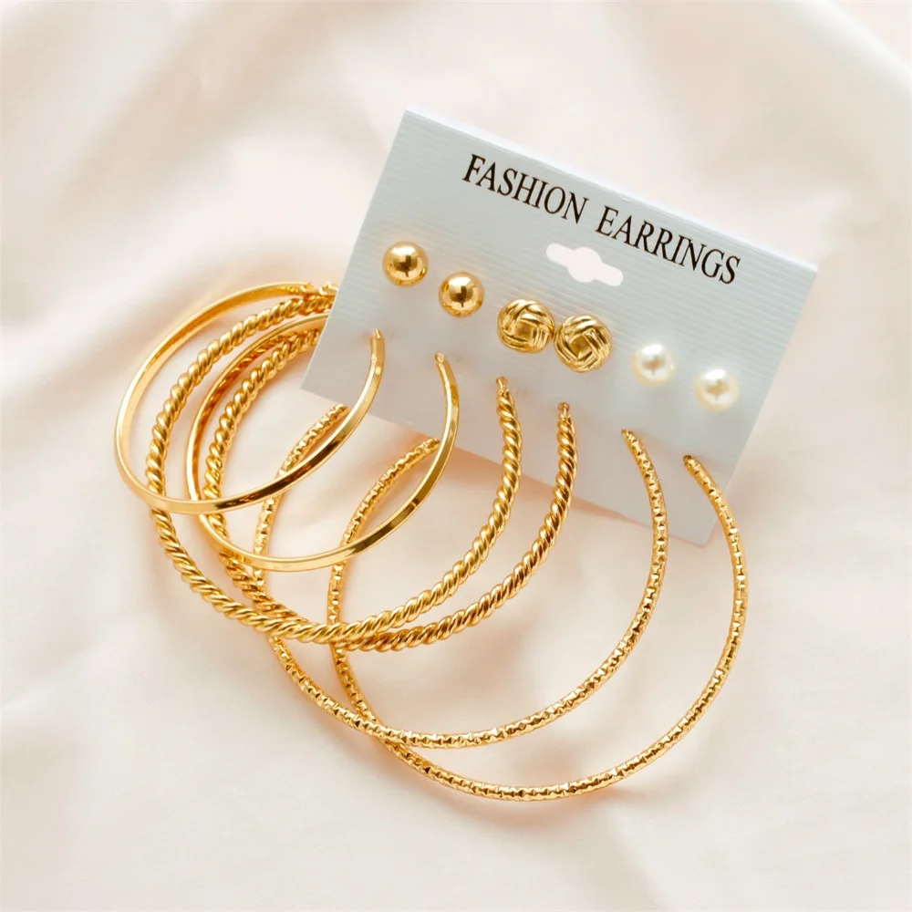 LATS 6 Pairs Women Earrings Set Exaggerated Big Circle for Simple Hoop Earring 2020 Drop Earings Fashion Jewelry | Украшения и