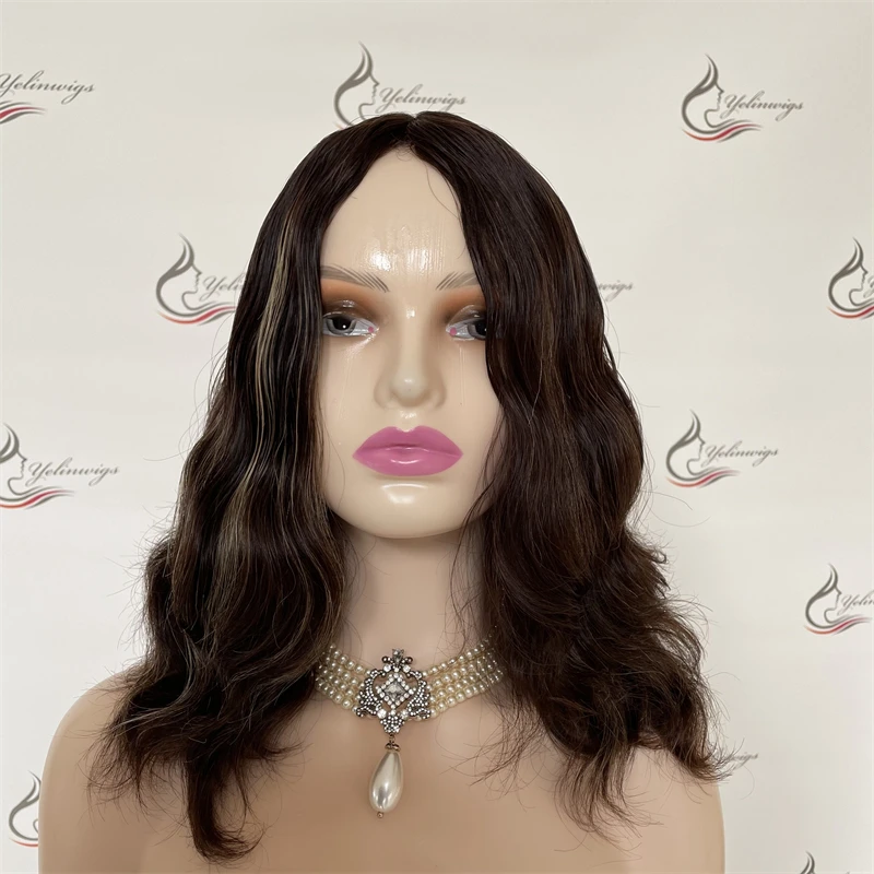 

Dark Brown Silk Top Wig Natural Wavy Human Hair Wigs Human Hair Jewish Kosher Wigs European Virgin Hair