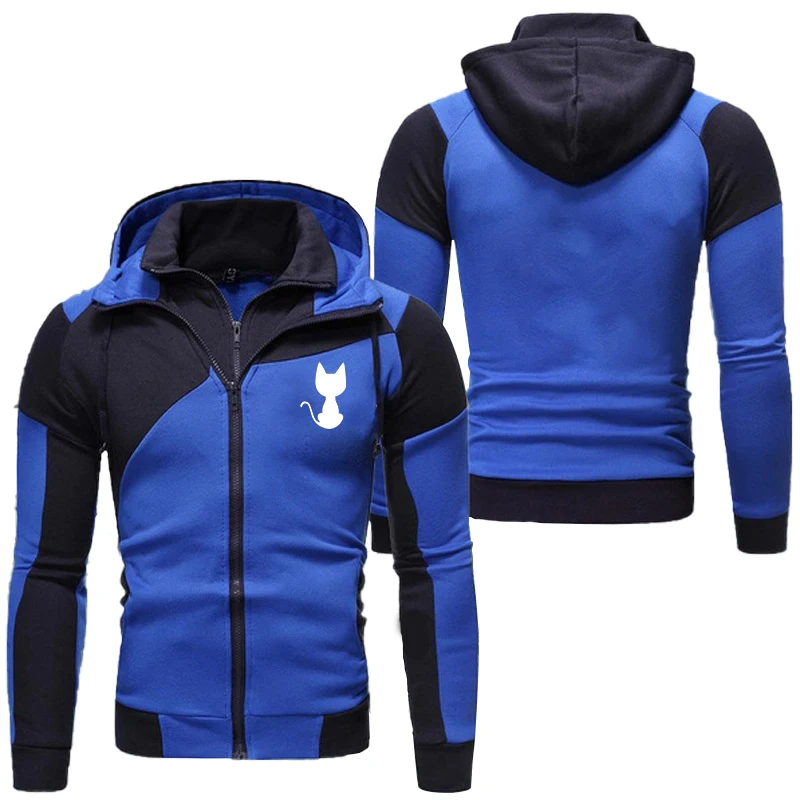 

Jacket Men Hooded Slim Fit Casual Streetwear Patchwork Jackets Long Sleeve Cat Print Trendy Outerwear Jackets Coat for Men