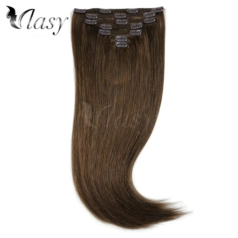#8 Vlasy, 20 дюймов, 7 шт./набор, Remy, на клипсах, для наращивания, бесшовные, прямые, двойные, на клипсах, человеческие волосы для наращивания, 130 г/шт., 16 клипсов - Цвет: #8
