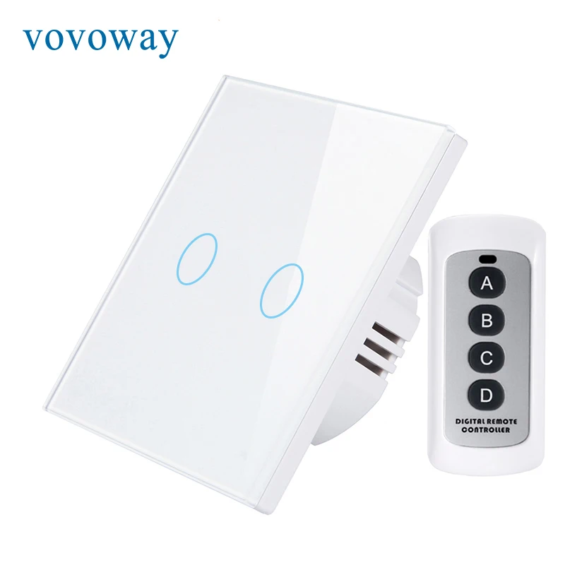 Vovoway EU Glass panel touch switch light wireless control 2 Gang AC110V 220V |