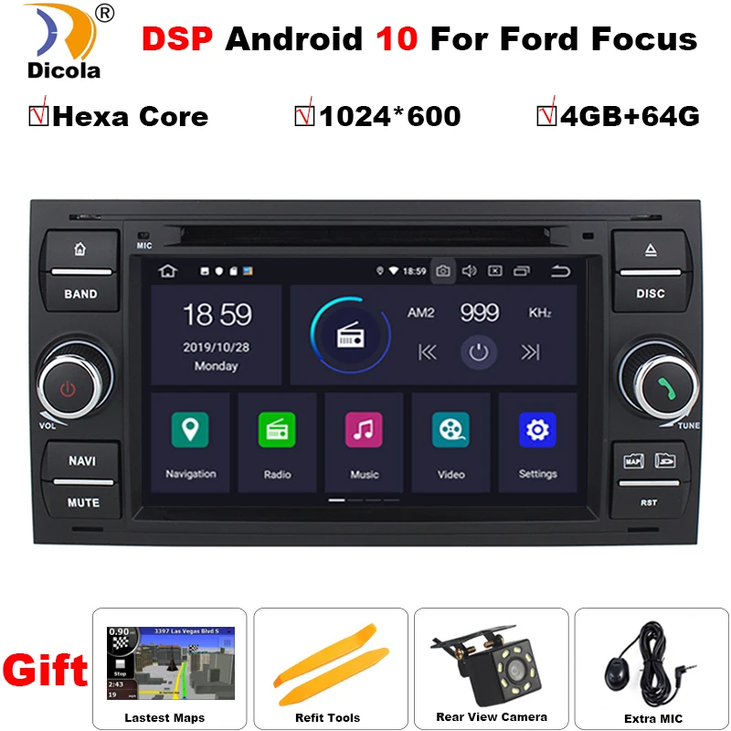 7 &quotPX6 шестигранный DSP автомобильный DVD плеер Android 10 InDash для Ford Transit Focus Connect S MAX Kuga