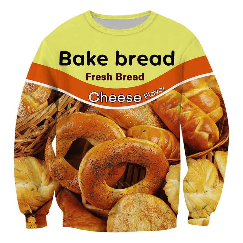 

Забавный мужской свитшот Cloudstyle, мужской свитшот с принтом «хлеб и еда», пуловер с длинными рукавами из полиэстера с 3D принтом в уличном стил...