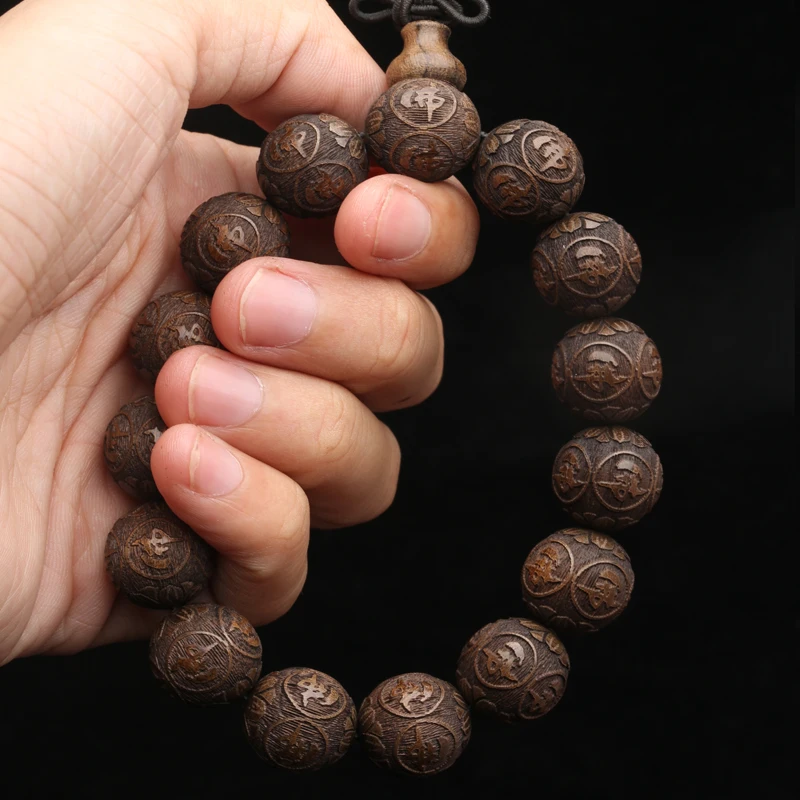 Браслет из натурального черного дерева с бусинами буддийский Розарий для