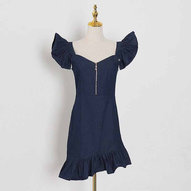 TWOTWINSTYLE Elegant Dresses Female Square Collar Ruffle Sleeve High Waist Irregular Hem Dress Women Fashion 2020 Spring Clothes | Женская