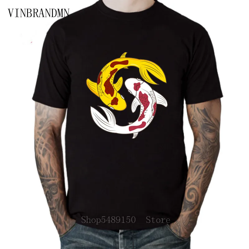 Футболка Geek Yin and Yang Koi Fish Мужская футболка высшего качества низкая цена взрослая