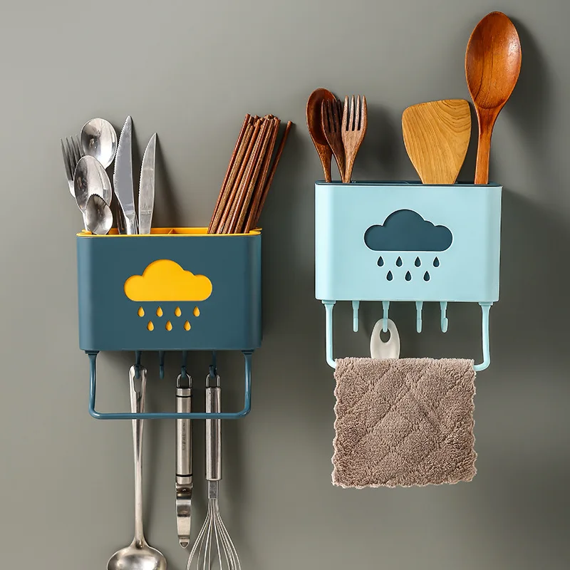 

Wall-mounted Towel Holder Chopsticks Spoon Storage Shelf Plastic Container Dish Drying Rack Cutlery Organizer Kitchen Accessorie