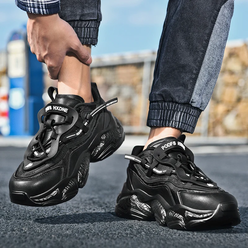 

2021 Spring Sports Shoes Men Black White Women Running Shoes Thick Soled Height Increase Runners Unisex Brand Man Jogging Shoe