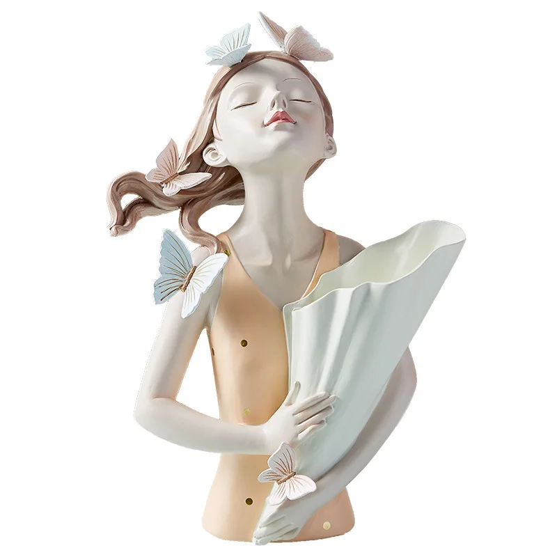 

Vase Girl Fantasy Resin Figure Statue Modern Home Decor Household Vase Decor Living Room Girl Decor Figures Funiture Salon Gift