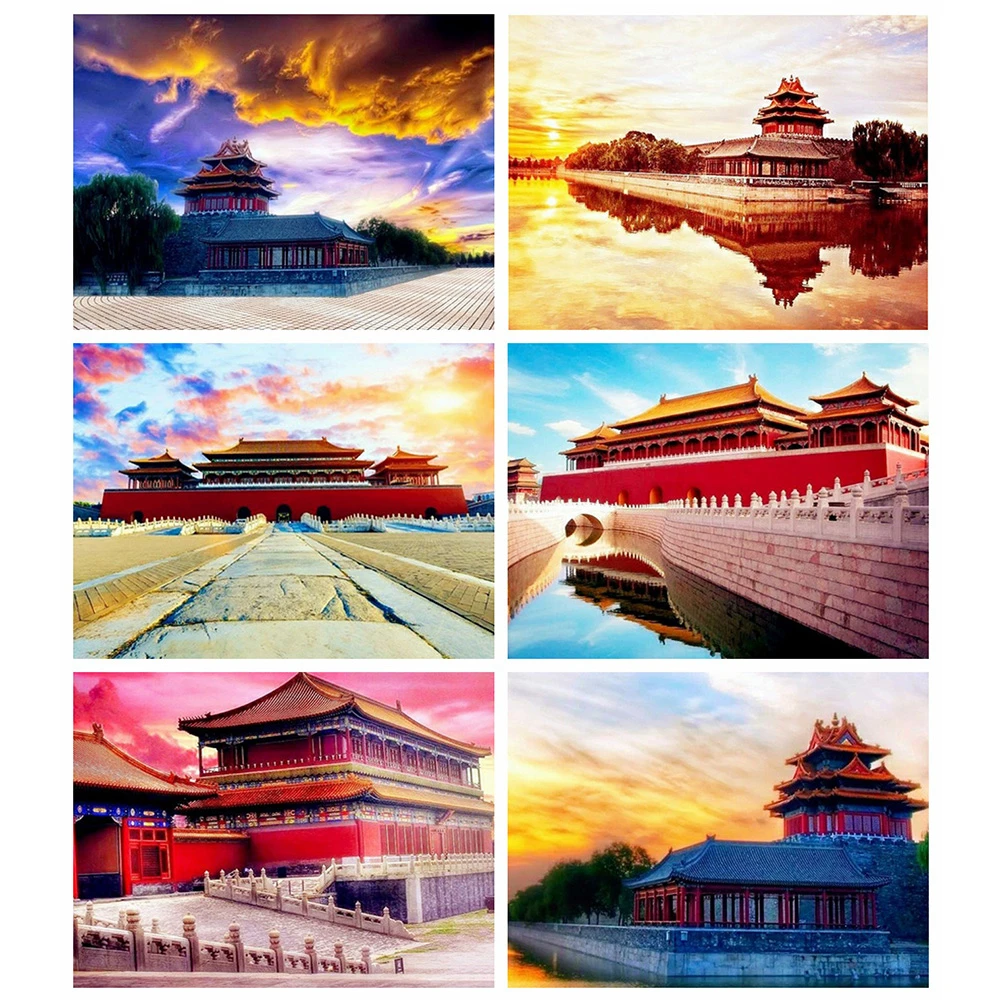 

Mosaic 5D Diamond Painting Forbidden City Cross Stitch Ancient City Scenery Full Square Round Diamond Embroidery Home Decor