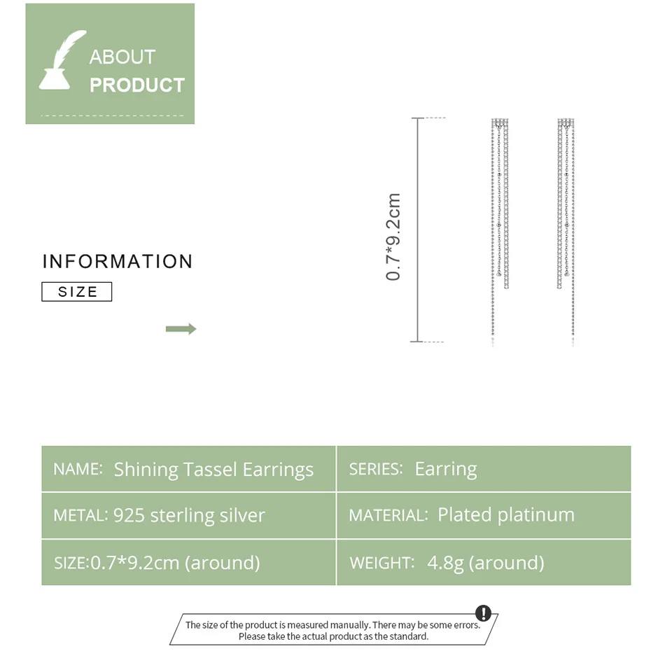 

WOSTU 925 Sterling Silver Long Shining Tassel Earrings for Women Simple CZ Fine Earrings Jewelry Brincos Gift FNE462