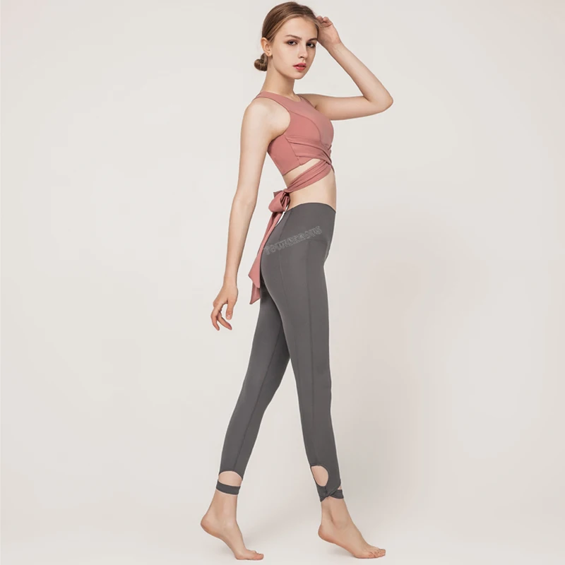 

Sports Bra and Leggings Backless Bandage Yoga Suit Crop Top Women Workout Clothes
