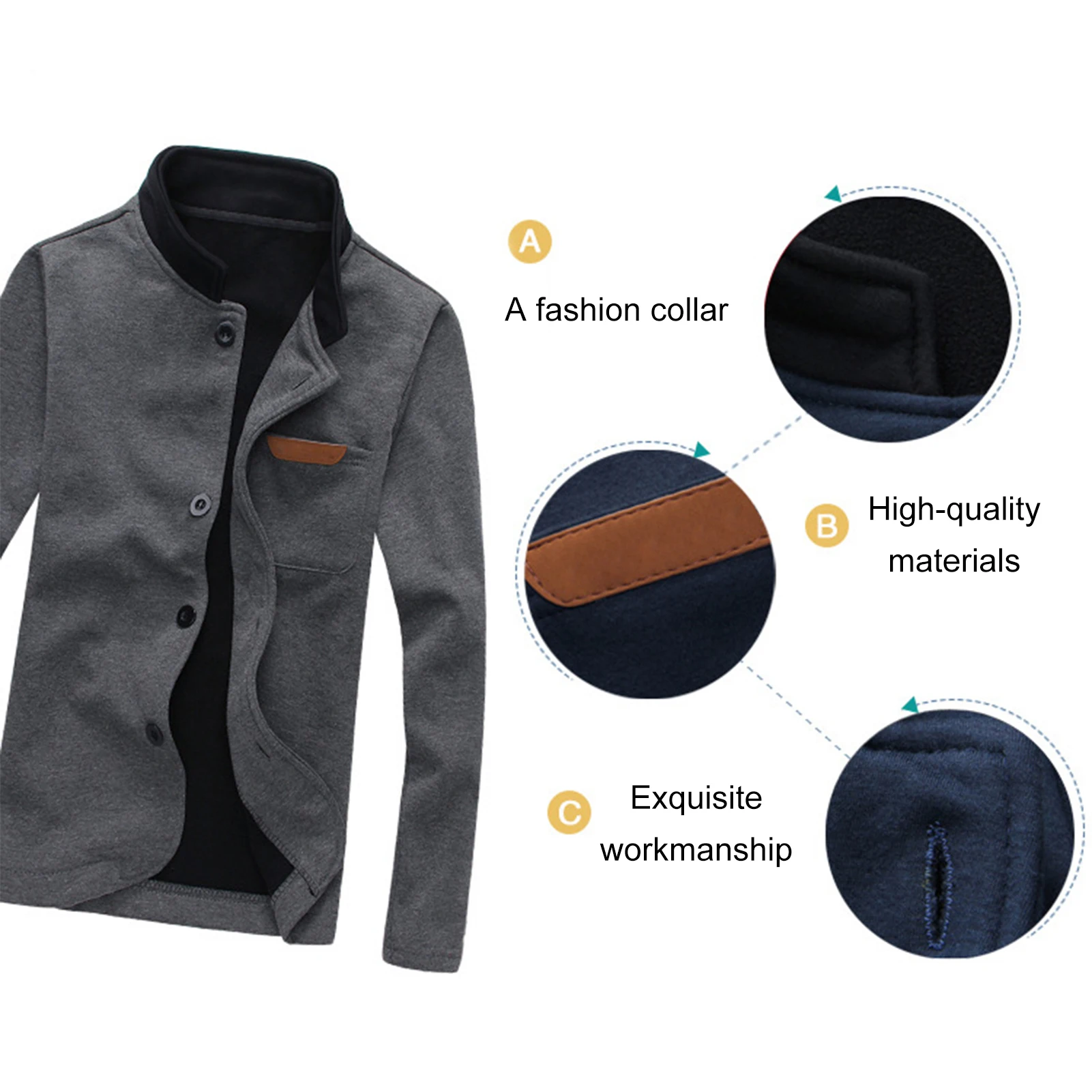 

Autumn Winter Men Casual Long Sleeve Pocket Buttons Coat Warm Jacket Outerwear