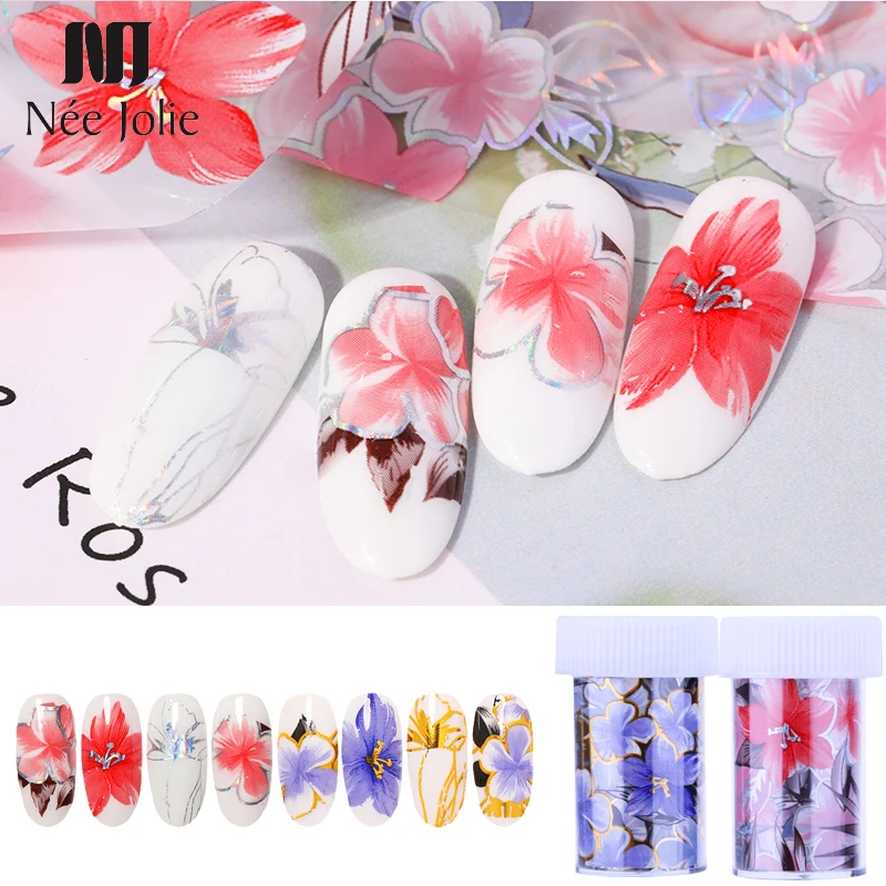 1 рулон цветов изображения ногтей фольги красочные цветочные переводные