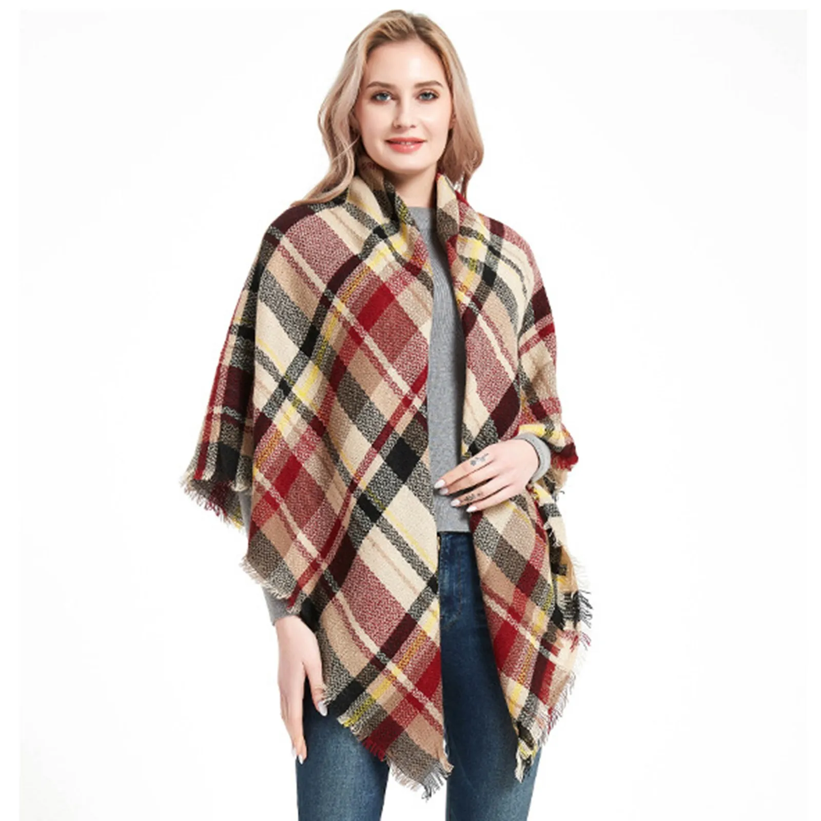 

Plaid Women's Scarves Winter Warm Cashmere Increase Ladies Shawl Double-Sided Colorful Thickening Velvet Female Scarf Shawl