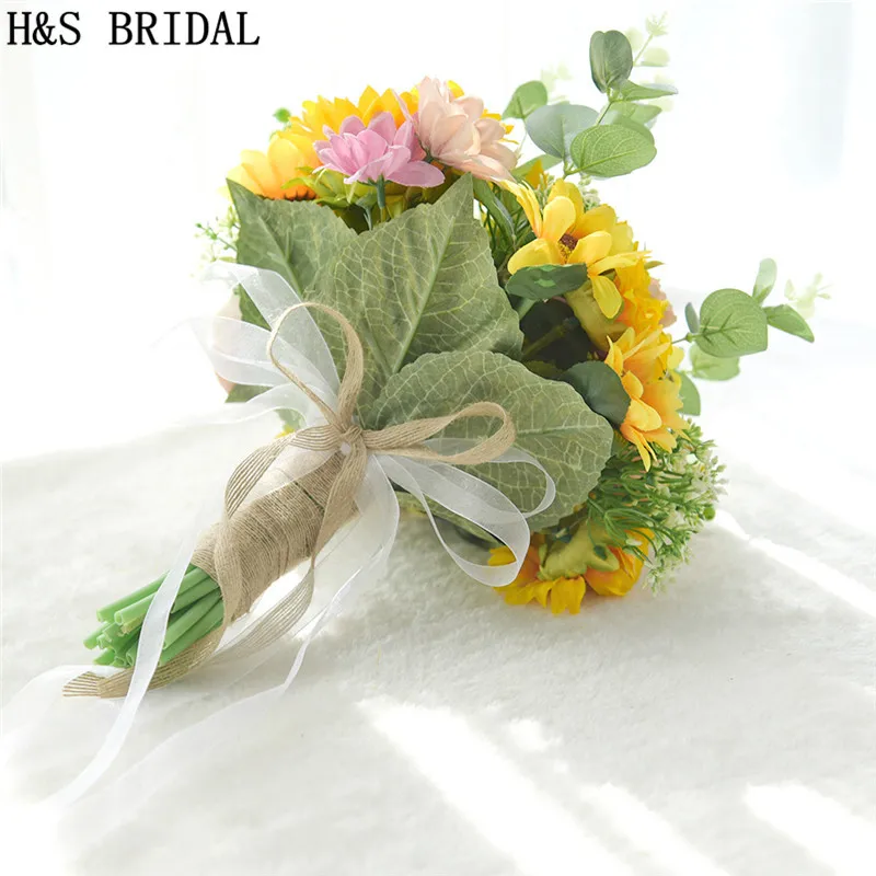 Свадебный букет с подсолнухами H & S свадебные букеты желтого цвета
