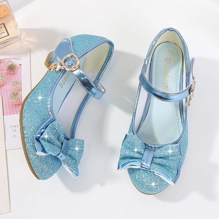 Girls Princess Shoes Butterfly Knot High-Heel Shiny Crystal Shoes Kids Leather Shoes Children's Single Shoes Birthday Present comfortable sandals child