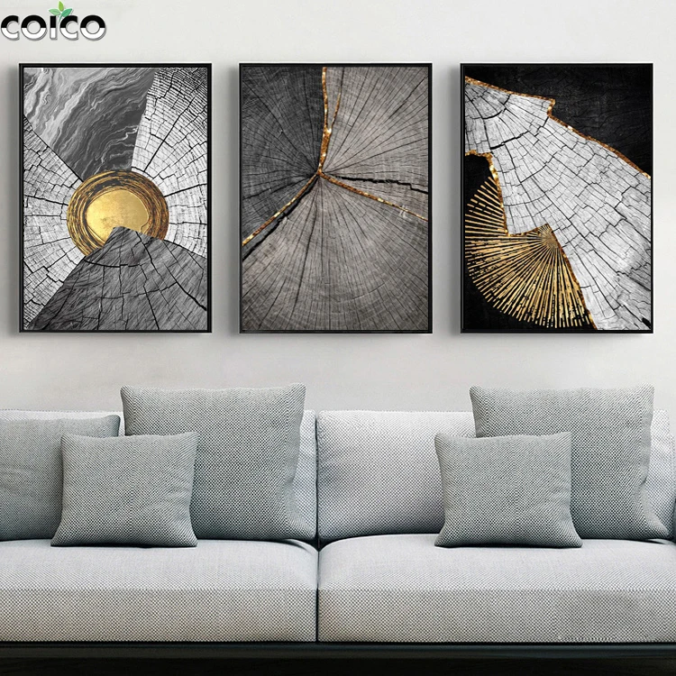 

Golden Black Wood Texture Abstract Canvas Paintings Modern Nordic Home Decor Wall Art Painting Disc Poster and Prints Picture