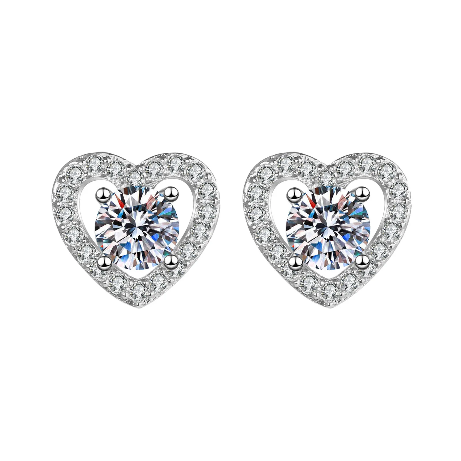 

Woman Stud Earrings Fashion Trend Micro-inlaid One-carat Heart Shaped Moissan Diamond Stud Earrings Engagement Wedding D1#