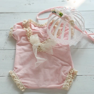 Headband romper Одежда для новорожденных девочек; реквизит для детской фотографии; эластичный кружевной комбинезон и повязка на голову; одежда для фотосъемки; аксессуары для студийной съемки - Цвет: Headband romper