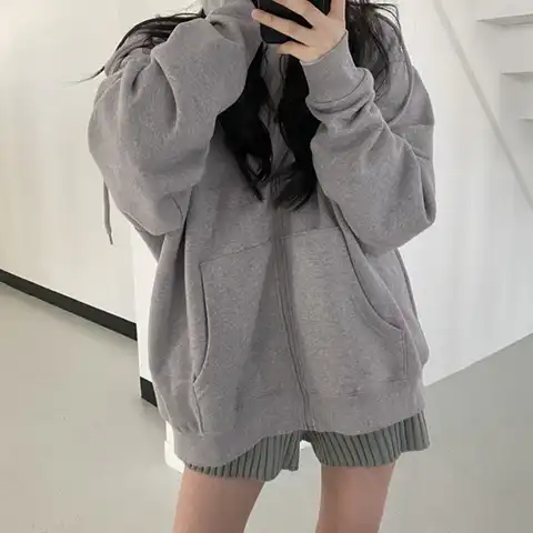 Women Hoodies Harajuku Korean Version Loose Oversized Sweatshirts Solid Color Long-sleeved Hooded Sweatshirt Student Girl Top