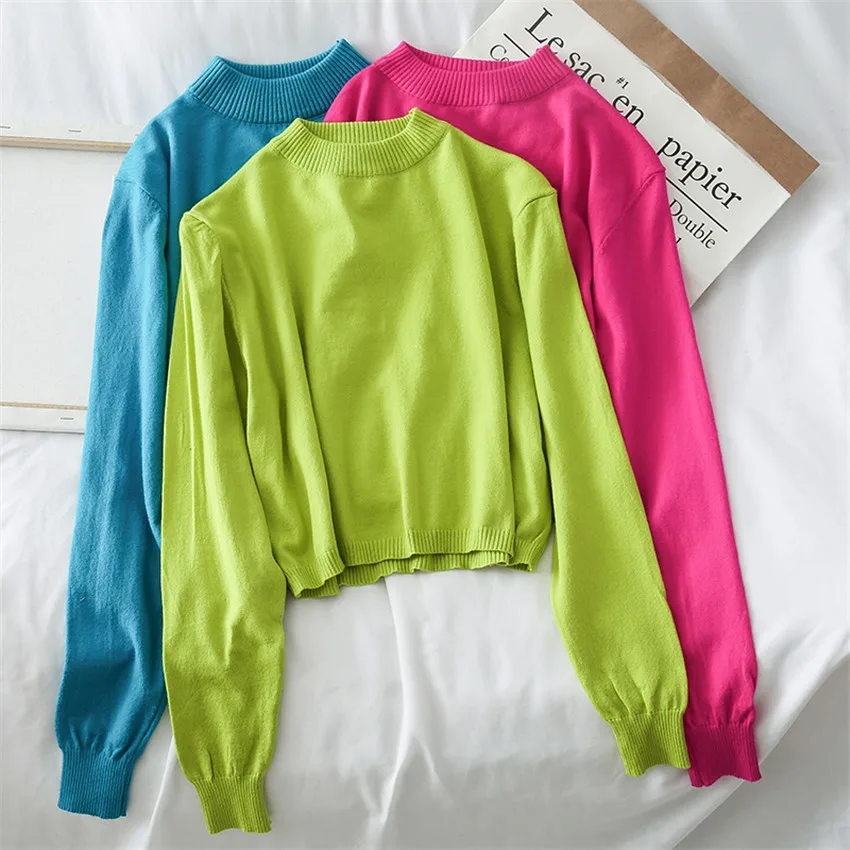 

Korean Clothes Y2K 2021 Sexy Knitted Crop Tops Sweater Women Long Sleeve Solid Sweaters High Sreet Fashion Jumper Pull Femme