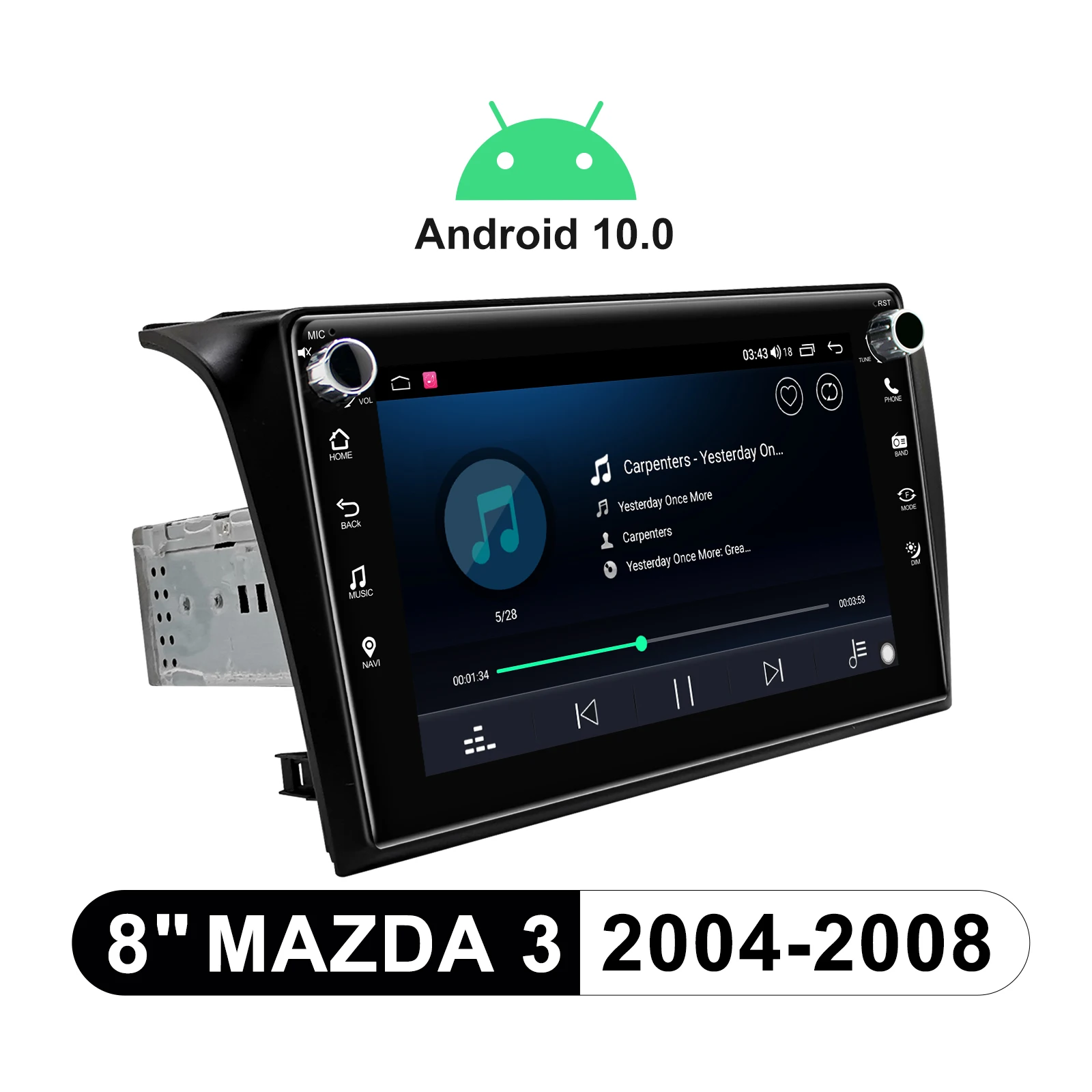 저렴한 8 인치 헤드 유닛 안드로이드 라디오 스테레오 자동차 멀티미디어 플레이어 1 Din 자동차 사운드 시스템 마즈다 3 2004-2008 무선 카플레이 4G