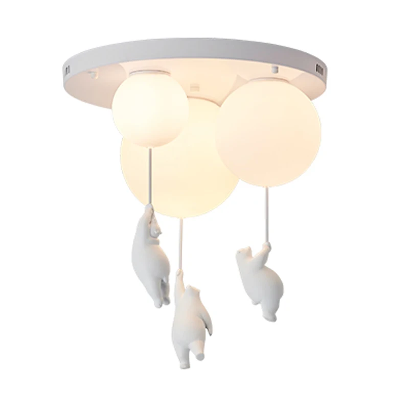 Luces de techo blancas de dibujos animados con globo de oso para habitación de niños, luz de suspensión para dormitorio de niñas, lámparas montadas en superficie