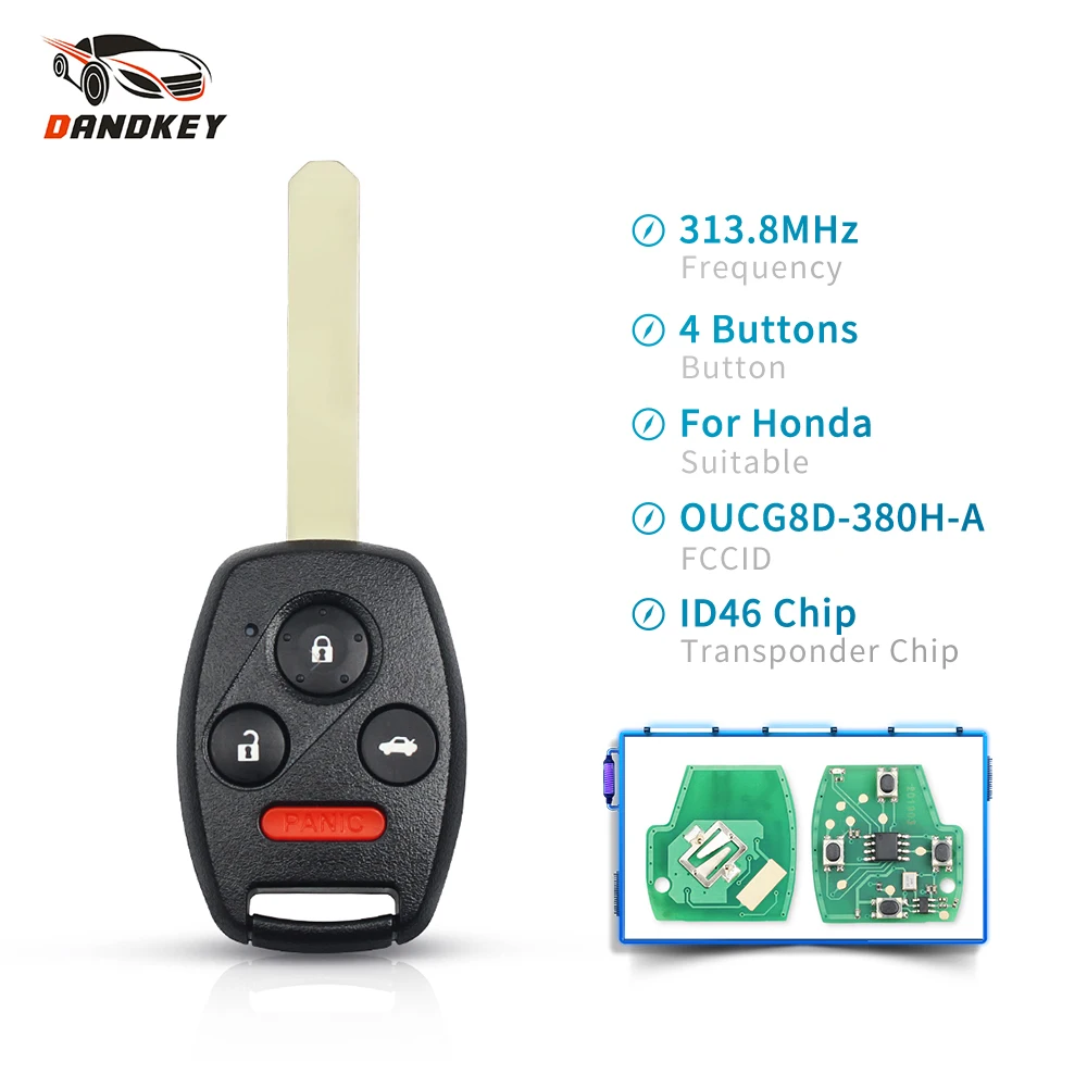 

Dandkey Car 4 Buttons 313.8Mhz ID46 Chip OUCG8D-380H-A Fob Remote Key For Honda Accord Fit Civic Odyssey 2003-2007 Uncut Blade