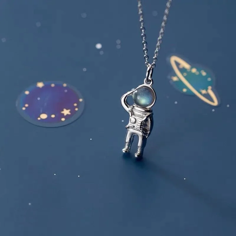 

New Hot Sale S925 Silver Color Hip Hop Space Astronaut Men and Women Necklace Fashion Trend Jewelry Gift XL099