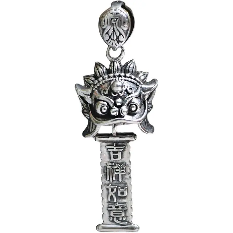 Ожерелье из стерлингового серебра 925 "Wake Up Lion" с китайским подвеской в стиле ретро "Танец зверей" для привлечения удачи и благополучия.