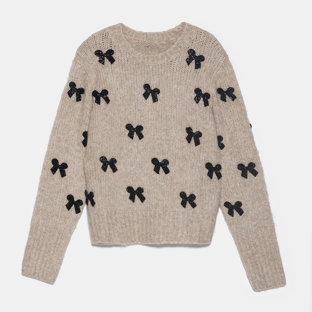 ZA 2019 вязаный свитер с бантиком осенний и зимний женский пуловер длинными