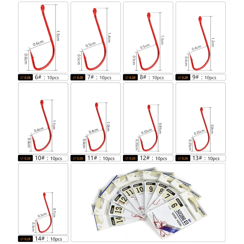 

10pcs Fishing Hook Barbed Fishhook Bent High Carbon For Pond Stream River Carp Hook Steel Red Ringed