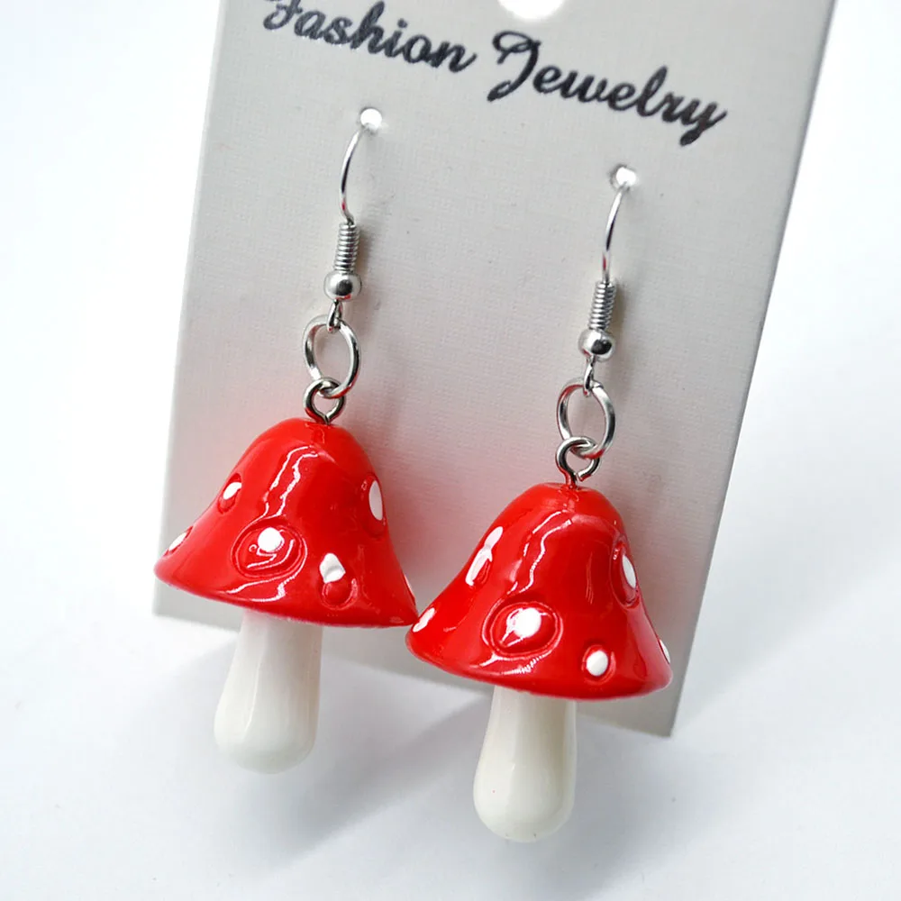 

1 Pair Fashion Women Sweet Fresh Handmade Plastic Simulation Mushroom Long Pendant Earring Jewelry Accessories